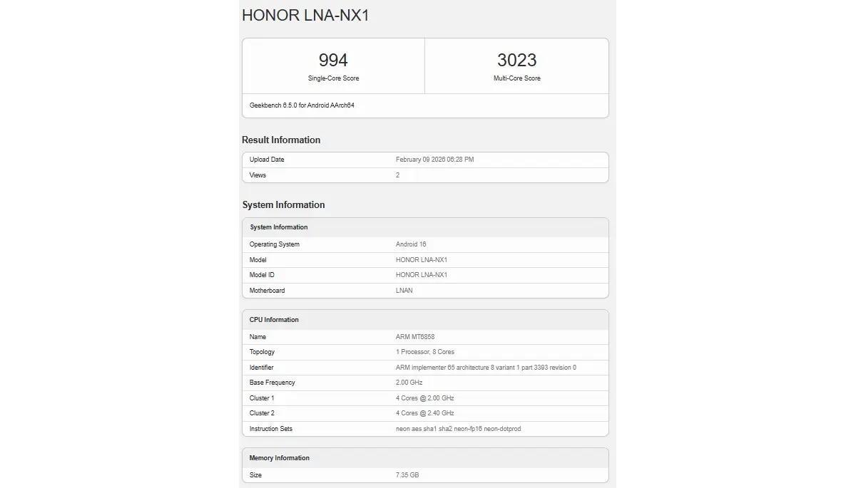 Honor 600 Lite замечен на Geekbench с чипсетом Dimensity 7100
