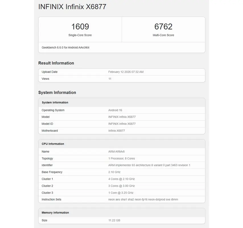 Результаты Geekbench Infinix Note 60 Ultra раскрывают Dimensity 8400