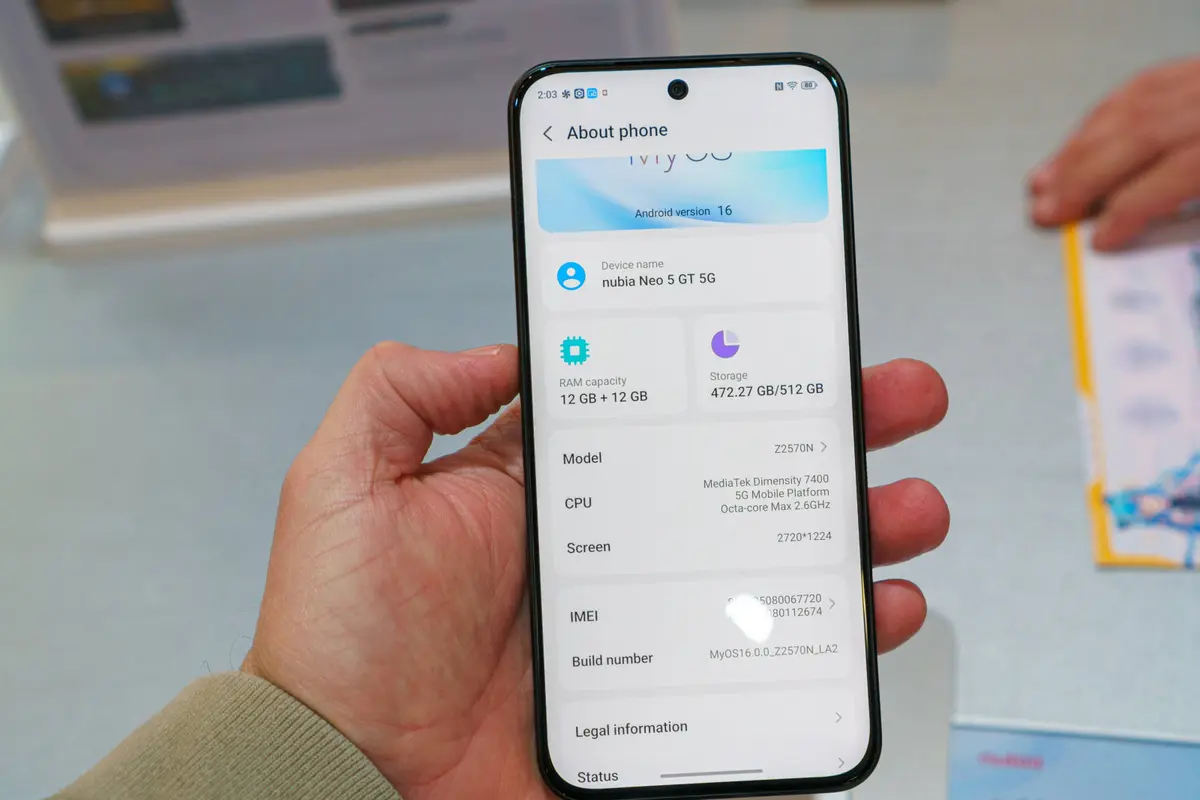 nubia Neo 5 GT работает на базе Dimensity 7400